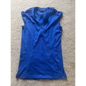 Athleta Womens Royal Blue Space Dye Quarter Zip Cycling Jersey Cap Sleeve Top